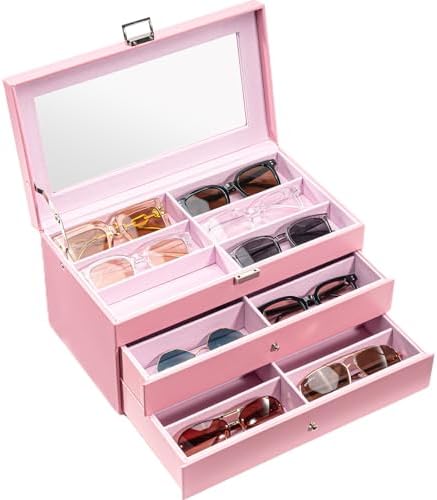 ProCase 3-Layer Sunglasses Storage Organizer -Pink
