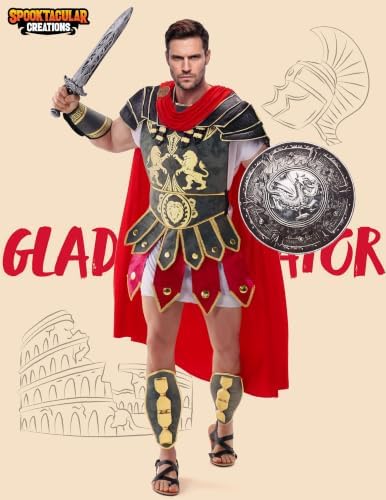 Spooktacular Creations Brave Men’s Roman Gladiator Costume Set for Halloween Audacious Dress Up Party