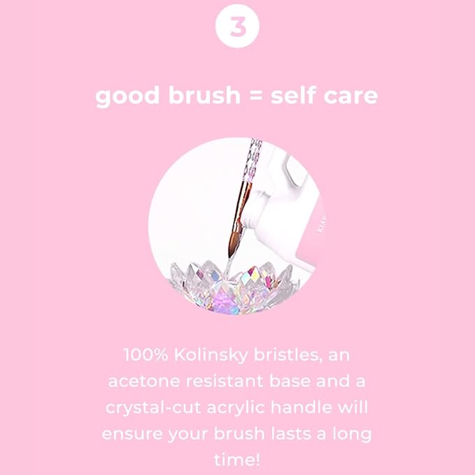 Kiara Sky Kolinsky Acrylic Nail Brush #18 – Pure Kolinsky Sable Hair, Pink Crystal Handle, Acetone Resistant, for Acrylic Application, Extensions & 3D Nail Art