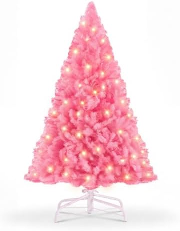 DUMOS 4.5 Ft Pre-lit Christmas Tree, Pink Artificial Xmas Tree