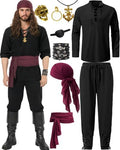 9PCS Men's Pirate Costume Set,Renaissance Medieval Outfit for Halloween Pirate Party with Viking Pants Shirts Accessories