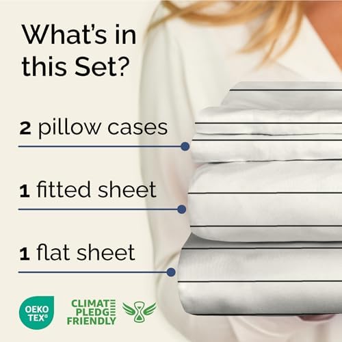 King 4 Piece Striped Sheet Set - Soft, Breathable & Cooling - Cream Stripe