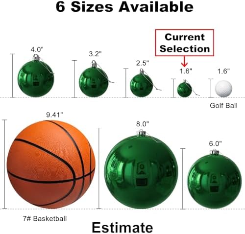 Emerald Green 1.6" Small Christmas Balls Christmas Tree Decoration Ornaments Shatterproof Hanging Balls for Birthday St. Patrick's Day Easter Mardi Gras Holiday Wedding Decorations Set of 18pcs