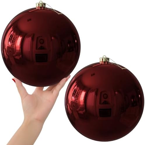 Maroon 8.0" Extra Large Christmas Balls Ornaments - Christmas Tree Decorations Shatterproof Shiny Hanging Balls for Birthday Holiday Wedding Decorations Set of 2pcs