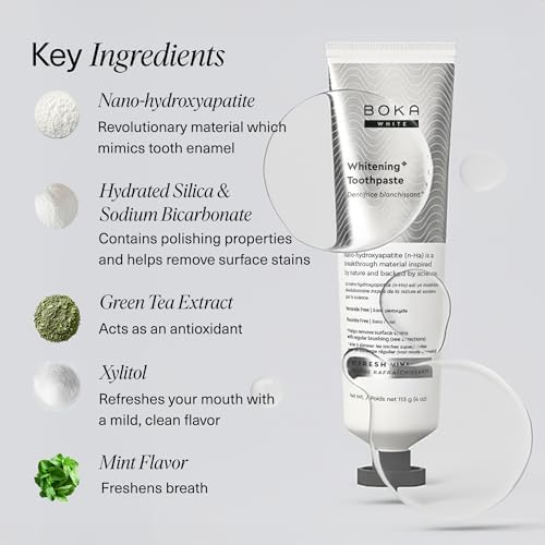 Boka Ela Mint, Whitening & Sensitive - Fluoride Free, Nano Hydroxyapatite Toothpaste for Tooth Sensitivity & Protection