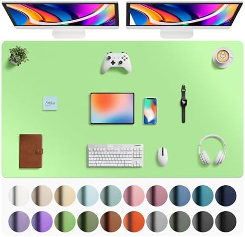 Aothia Faux Leather Desk Mat - Large Mouse Pad, Non-Slip PU Leather Blotter, Waterproof Writing Surface for Office and Home (Foam Green, 63" x 24")