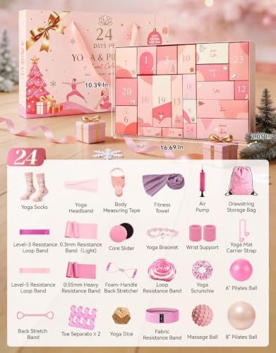 2026 Christmas Advent Calendar for Women, 24 Day Yoga Pilates Gift Set
