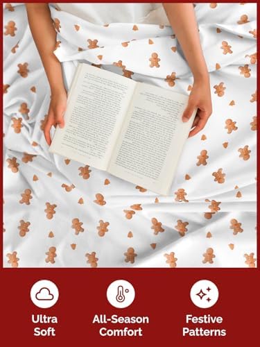 Christmas Sheet Set, Gingerbread Man, Holiday Xmas Bedding Set - Full Size