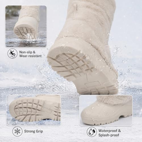 Waterfproof Snow Boots for Women Furry Fuzzy Faux Fur Duck Boots
