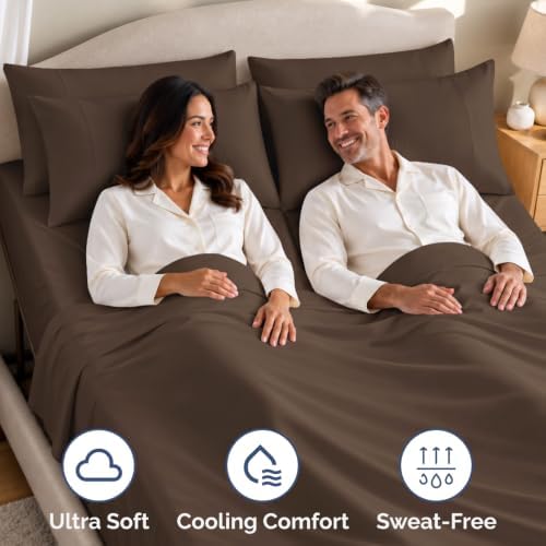 Flex Top Split Head King 4 Piece Sheet Set - Ultra-Soft, Breathable - Brown