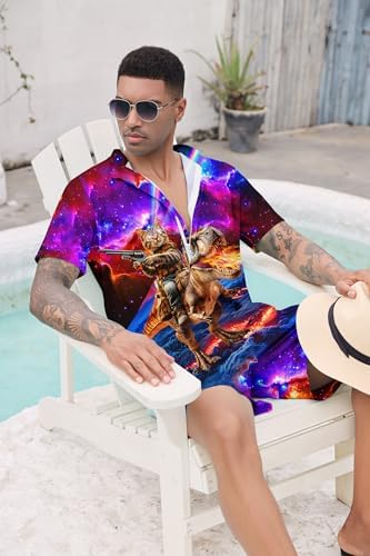 RAISEVERN Mens Romper Male Zipper Shorts Sleeve One Piece Bro Outfits
