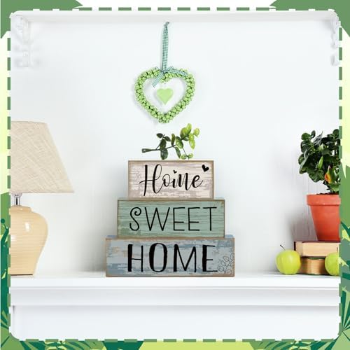 Moucuny 4 Pcs Farmhouse Table Decor Home Sweet Home Wooden Block Signs