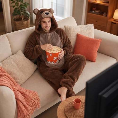Snug Fit Unisex Adult Onesie Pajamas, Flannel Cosplay Animal One Piece Halloween Costume Sleepwear Homewear