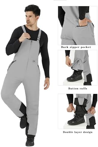 WULFUL Mens Insulated Snow Bibs Waterproof Winter Ski Pants Snowboarding Overalls