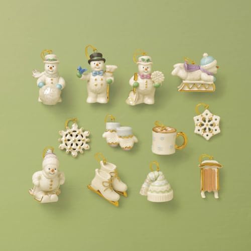 Lenox Snow Pals Christmas Snowman Hangable Mini Ornament Set 12-Piece
