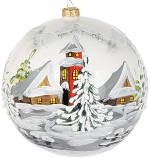 Hand Blown Glass Christmas Ornaments Ball, First Snow White 8 in + Stand