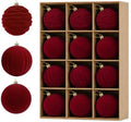 Red Burgundy Velvet Ornaments 3.15in, 12Pcs Balls for Christmas Tree Deco