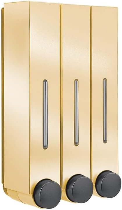 Liquid Soap Dispenser Wall Mount, 3 Chamber Bathroom Shower Pump Dispenser,Press Manually Lotion Soap Dispenser Use for Shampoo, Soap, Conditioner, Shower Gel, for Bathroom Kitchen Hotel (Gold)