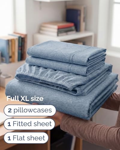 Full XL Sheets - 4 Piece Full XL Sheet Set - Breathable - Heathered Blue