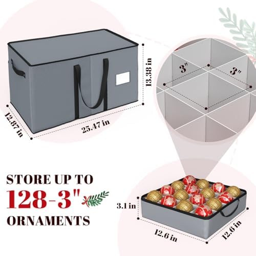 Keten Large Christmas Ornament Storage Boxes with Adjustable Dividers