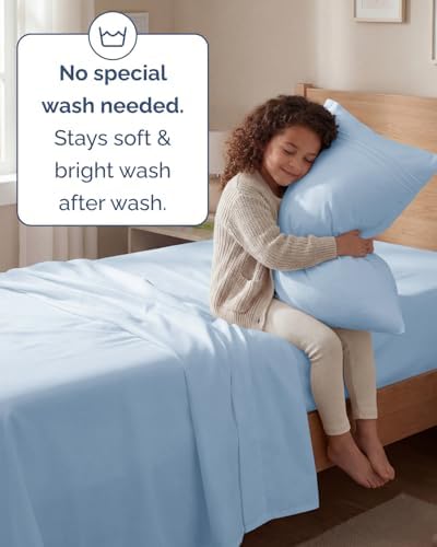 Twin Size 3 Piece Sheet Set - Comfy Breathable & Cooling Sheets - Sky Blue