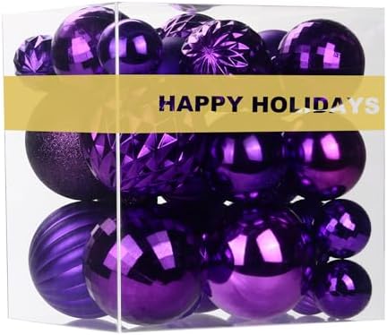 Purple Christmas Ornaments - Christmas Tree Decorations Shatterproof Hanging Balls for Birthday Wedding Holiday Decor Set of 36pcs, Multi-Sizes(1.6",2.5",3.2")