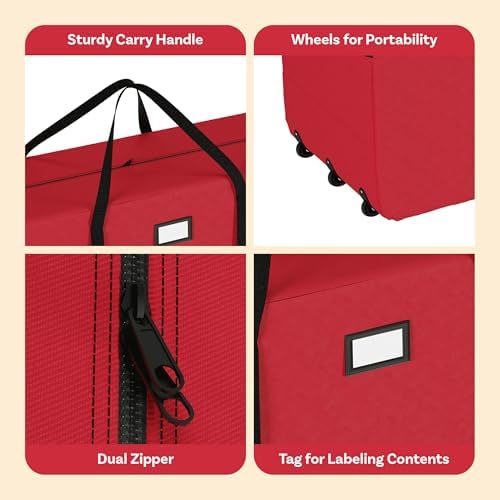 Elf Stor Christmas Tree Storage Bag with Wheels, Red, 67” x 28” x 24”
