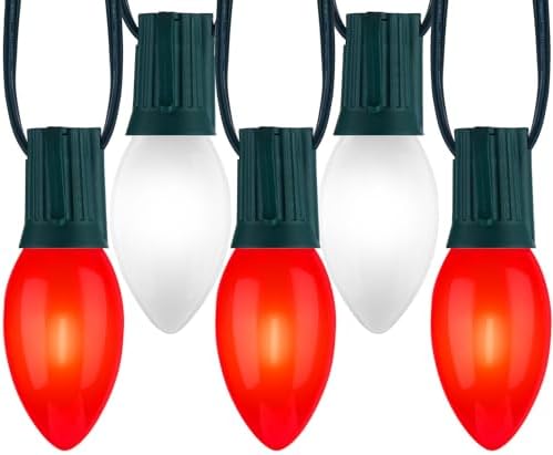 Minetom 100Ft Christmas Lights Outdoor, 100 LED Matte Bulbs, Red|Pure White