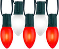 Minetom 50Ft Christmas Lights Outdoor, 50 LED Matte Bulbs, Red|Pure White