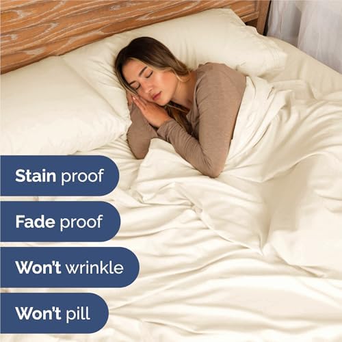 Split King Size 5 Piece Sheet Set - Breathable & Cooling Sheets - Off White