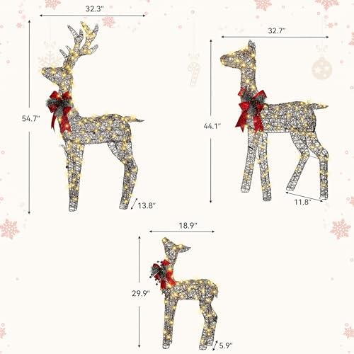 3D Large Pre-Lit Christmas Deer Family Set with Timer&Remote Control-Rattan