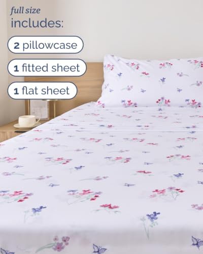 Full 4 Piece Boho Botanical Floral Sheet Set - Breathable & Cooling - Posy