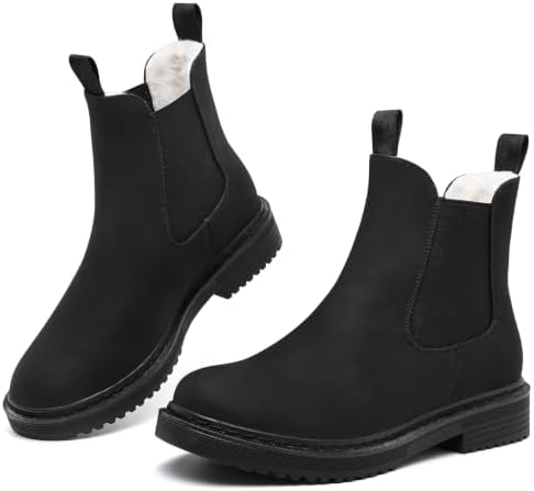 Womens Winter Chelsea Boots Warm Faux Fur Lined Chunky Lug Ankle Booties