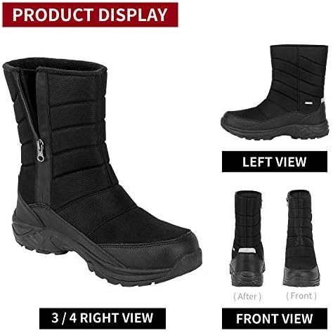 SILENTCARE Mens Winter Mid-Calf Snow Boot Fur Warm Waterproof Slip On Outdoor Athletic
