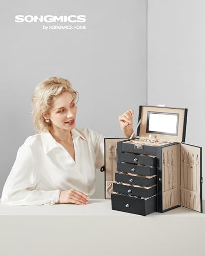 SONGMICS 6-Layer Jewelry Box Organizer with 5 Drawers, Lock and Mirror