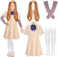 4 Pcs Halloween Horror Movie Costume Accessory Cosplay Outfit Dress Bow Tie Sleeves Socks for Halloween Cosplay Party Dress Up (8-9Y)