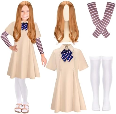 4 Pcs Halloween Horror Movie Costume Accessory Cosplay Outfit Dress Bow Tie Sleeves Socks for Halloween Cosplay Party Dress Up(11-12Y)
