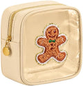 Abbylike 1 Pcs Christmas Preppy Patch Makeup Bags Bulk Polyester Holiday Makeup Bag Skincare Pouch Xmas Zipper Cosmetic Pouch Preppy Thing for Travel Christmas Women Gift (Classic, Golden Yellow)
