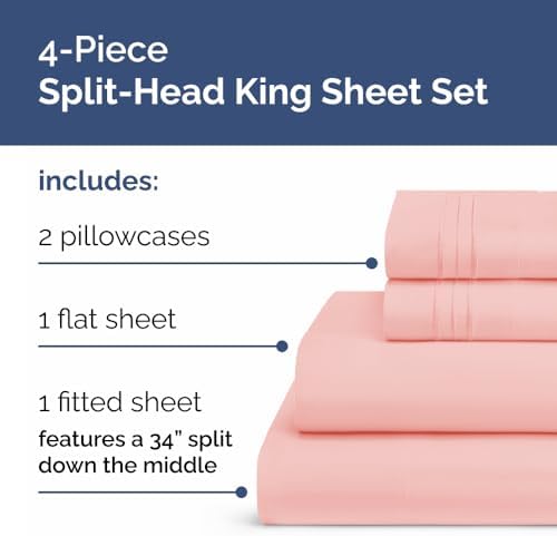 Flex Top Split Head King 4 Piece Sheet Set - Soft & Breathable - Baby Pink