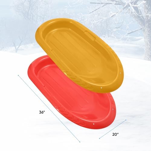 Superio Toboggan Snow Sleds for Kids and Adults, 36"/48" Heavy Duty Plastic Sliders with Handles and Hole for Pull Ropes- Kid and Adult Winter Fun