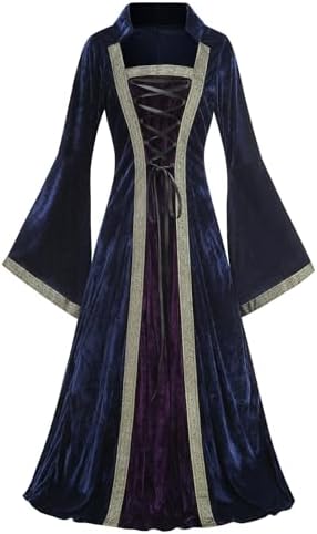 Colorful House Women Hooded Medieval Renaissance Dress Halloween for Adult