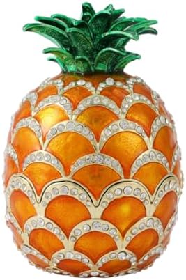 Lucky Pineapple Trinket Boxes Hinged Hand-Painted Jewelry Box with Rhinestones Enamel Fruit Style Ornament Christmas Gift for Women(Brown)