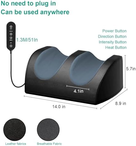 LINGTENG Rechargeable Cordless Foot Massager with Heat, Shiatsu Foot Massager with Cord Remote Control and Roller Massage, Portable for Home/Office Use, Dad Mom Gifts - It Won't Work While Charging