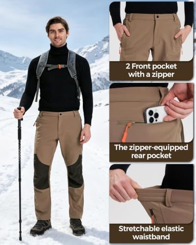 CNBQDD Men's Snow Ski Pants Waterproof Hiking Winter Fleece Lined Pants