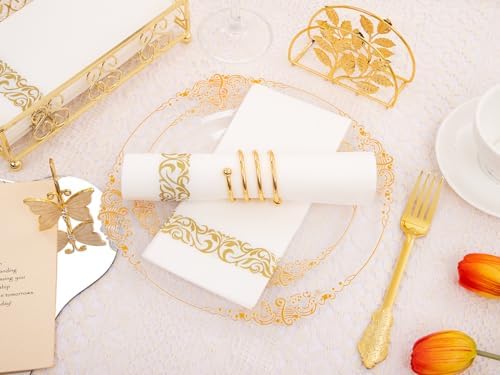 Hioasis 175pcs Clear and Gold Plastic Plates 10.25"