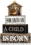 Moucuny 4 Pcs Christmas Table Decoration Christian Wooden Stacked Blocks