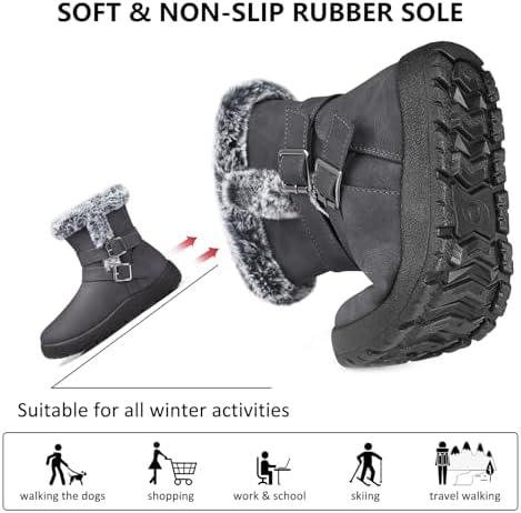 TEMOFON Women Snow Boots Waterproof: Fur Lined Warm Winter Ankle Booties