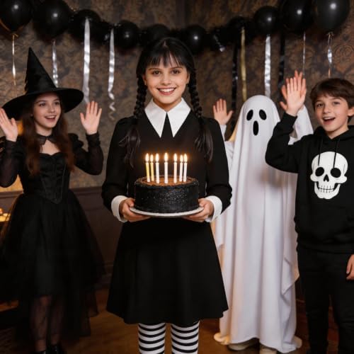 6pcs Girls Halloween Costume Kids Long Sleeve Black Cosplay Dress
