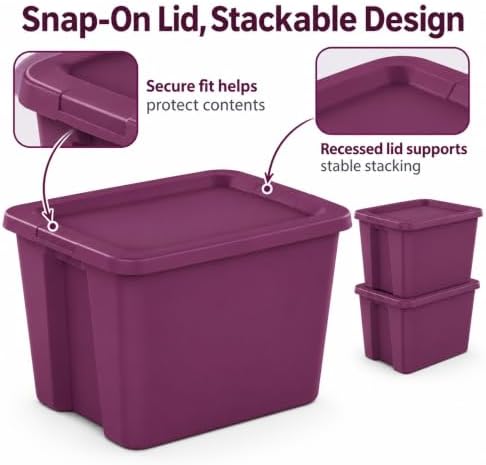 18 Gal Storage Bin with Snap-On Lid, Stackable Tote, Magenta