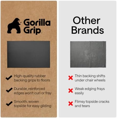 GORILLA GRIP Office Chair Mat for Hard Floors, Under Desk Rug, 58x46 Black